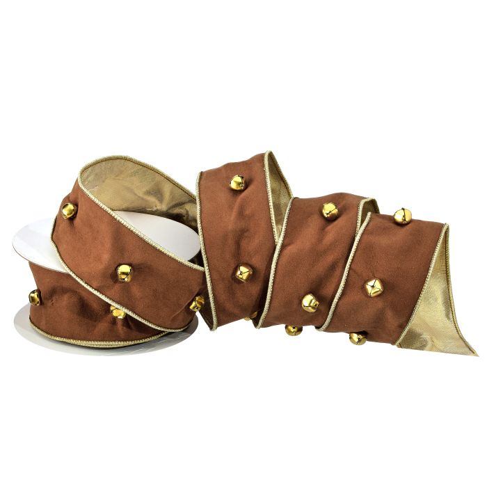 2.5" Ribbon - Faux Suede w/Jingle Bell Ribbon - 5 Yard Roll