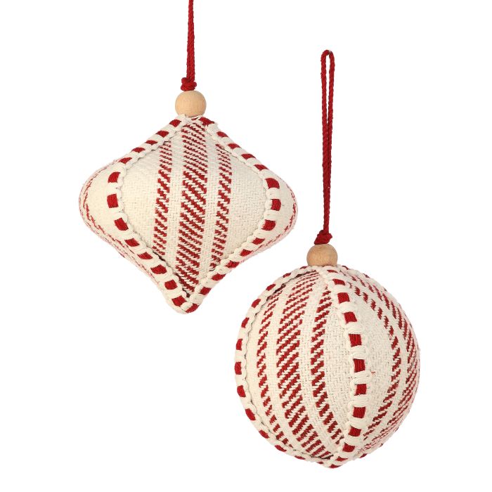 4" Cotton Stripe Ball/Onion Ornament - Set of 2