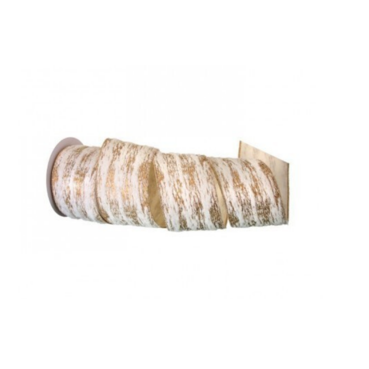 4" Ribbon - Faux Fur Birch Wired Ribbon - 10 yard roll - Ivory/Gold