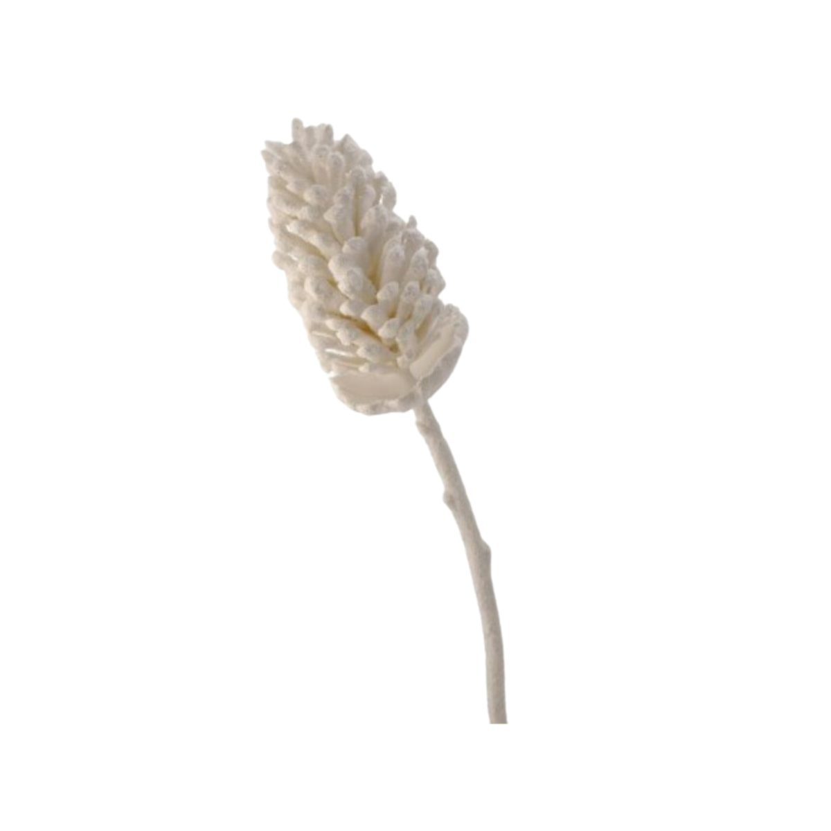 29" White Glitter Snow Sequoia Pinecone 8" Stem - UV Treated