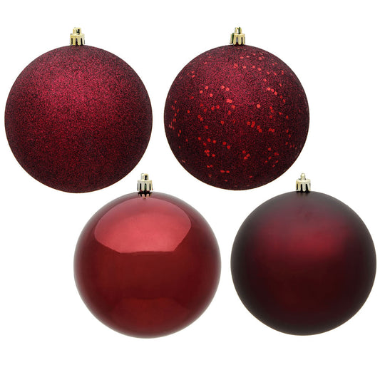 10" - 4 Finish Shatterproof Ornaments with Drilled and Loop Cap - Set of 4