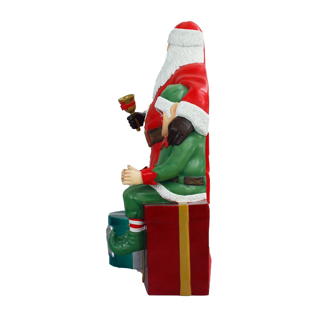 75 Inch Santa with Elf Photo Op Resin Display
