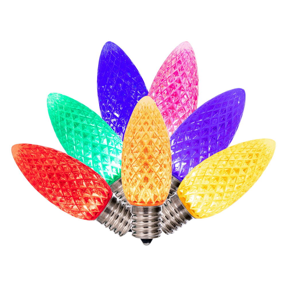 LED C9 - Transparent Faceted Bulbs - All Colors - Steady