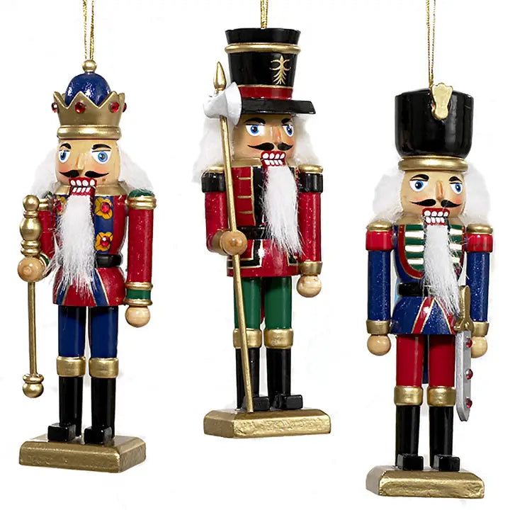 5" Wooden Nutcracker Ornament - Set of 3