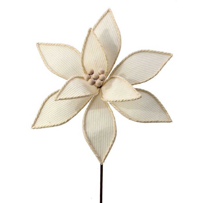 22" Corduroy w/Wood Bead Poinsettia Flower Stem