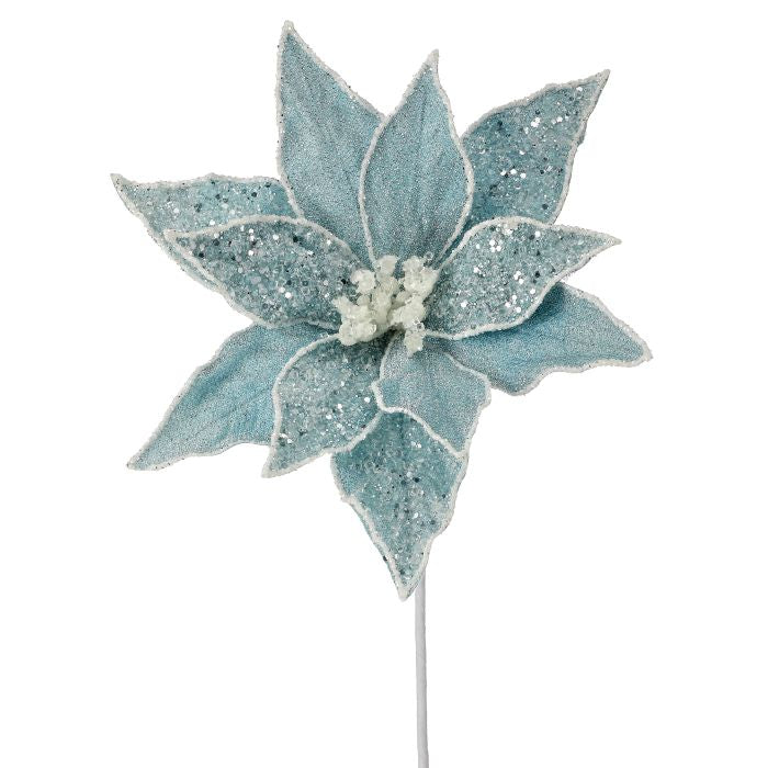 22" Blue Sugared Dessert Poinsettia Stem
