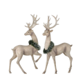 18" resin  Deer with Burlap Frosted Finish - wreaths on neck - Set of 2
