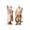 12" Santa Figurine -  Forest Santa with Fur Hat - Set of 2 - White and Silver