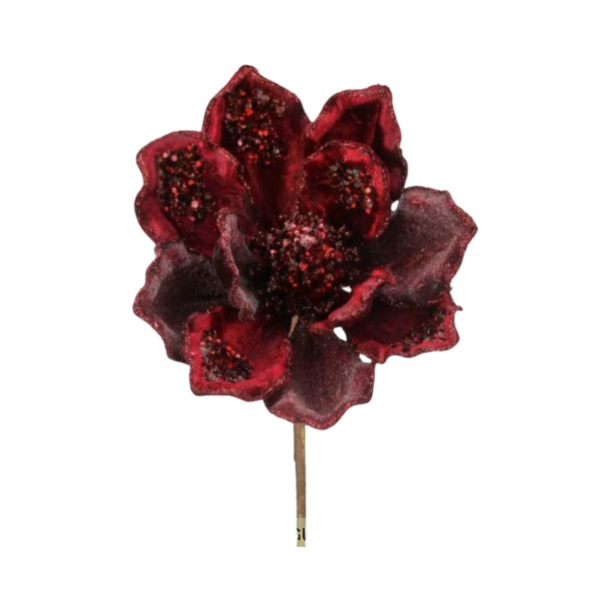 18" Tall and 8"D Heavy Jeweled Magnolia Stem - Burgundy