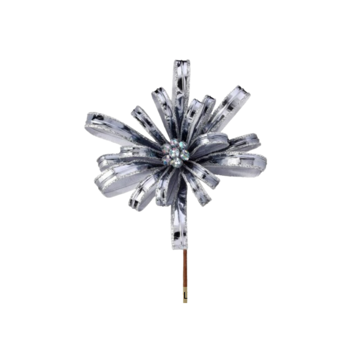 18" Velvet W/Gltter Ribbon Blossom Stem Silver