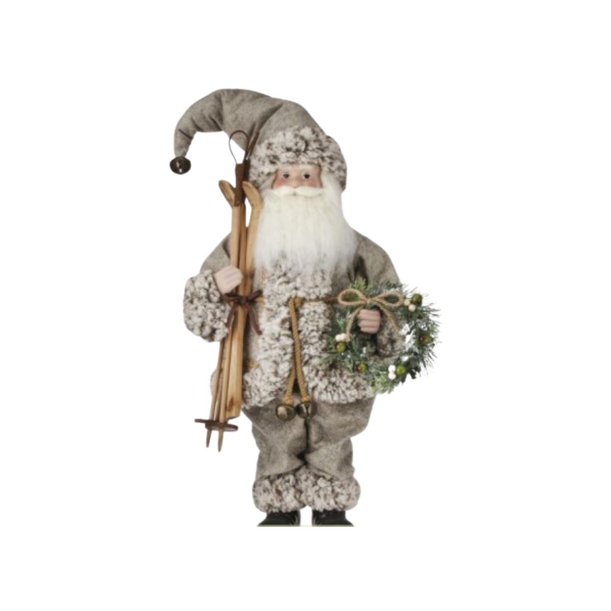 18" Santa Figurine - Fabric Winter Chalet  with Skis