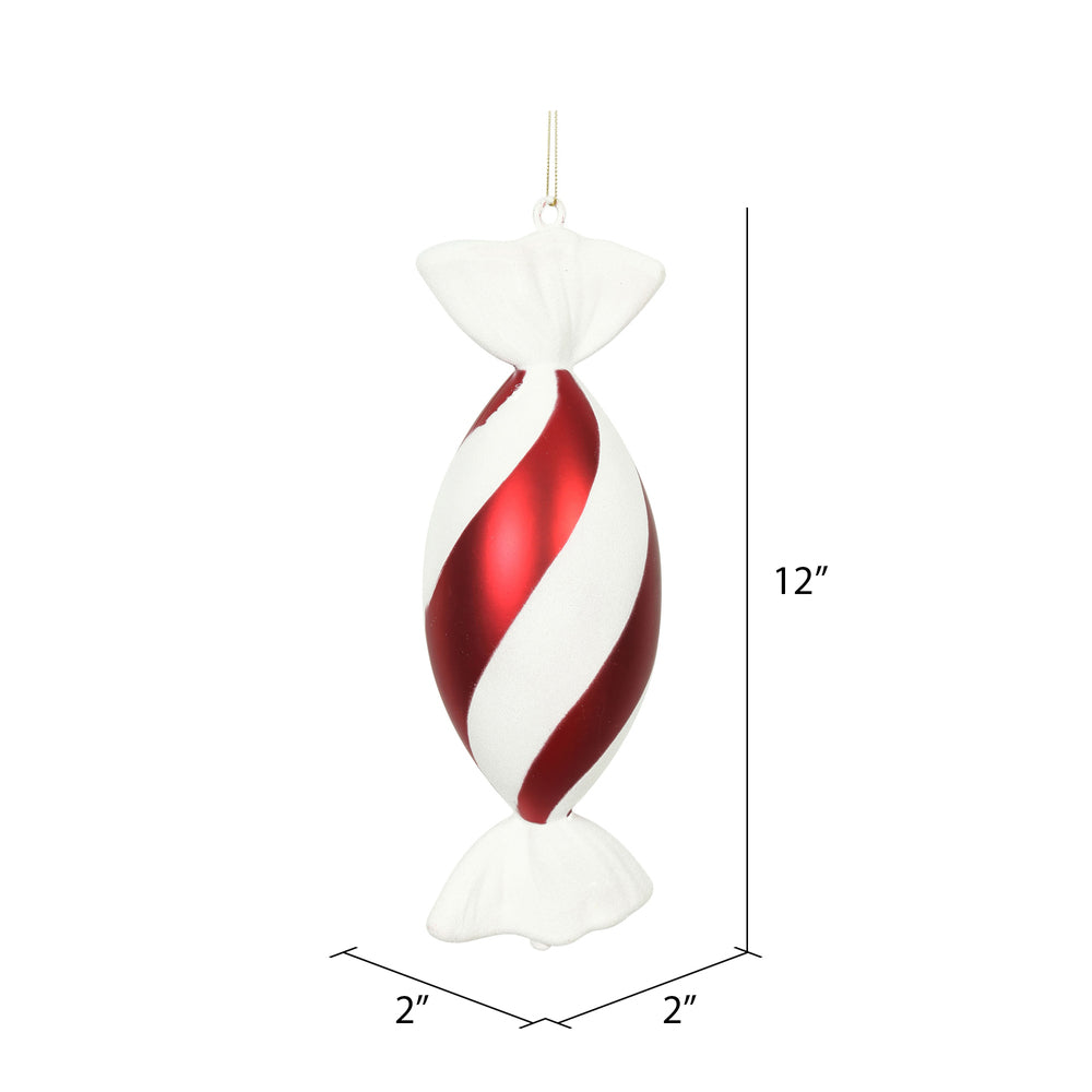 12" Red-White Swirl Drop Candy Ornament - Set of 2