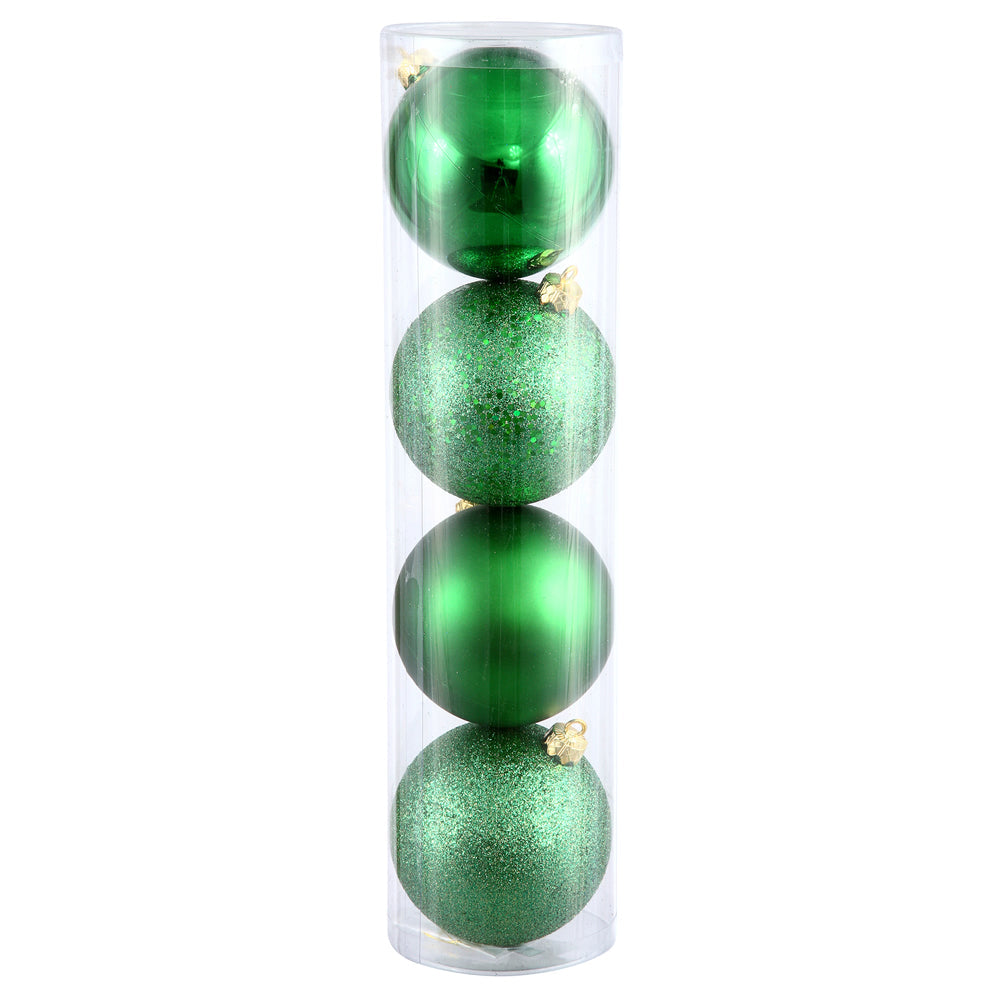 10" - 4 Finish Shatterproof Ornaments with Drilled and Loop Cap -  Set of 4