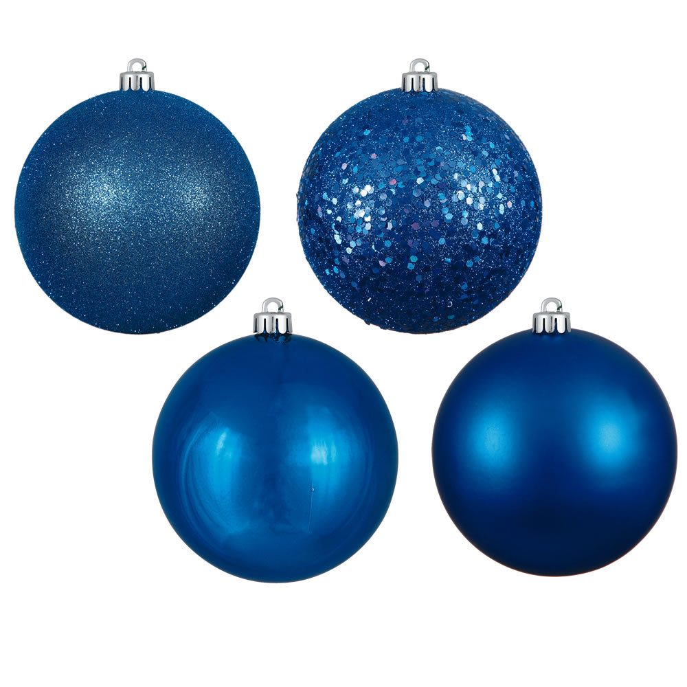 10" - 4 Finish Shatterproof Ornaments with Drilled and Loop Cap -  Set of 4