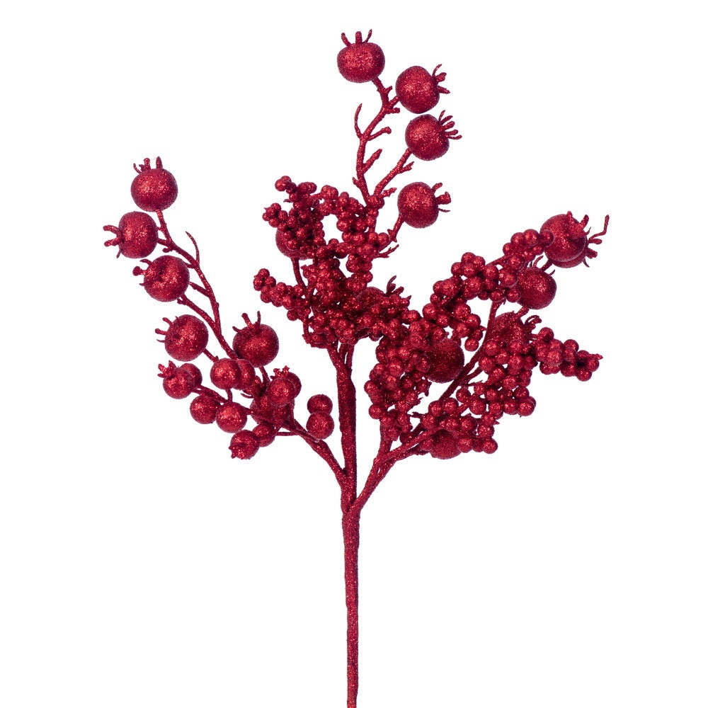 14" Glitter Cluster Berry Pick -  UV Treated - Set of 3