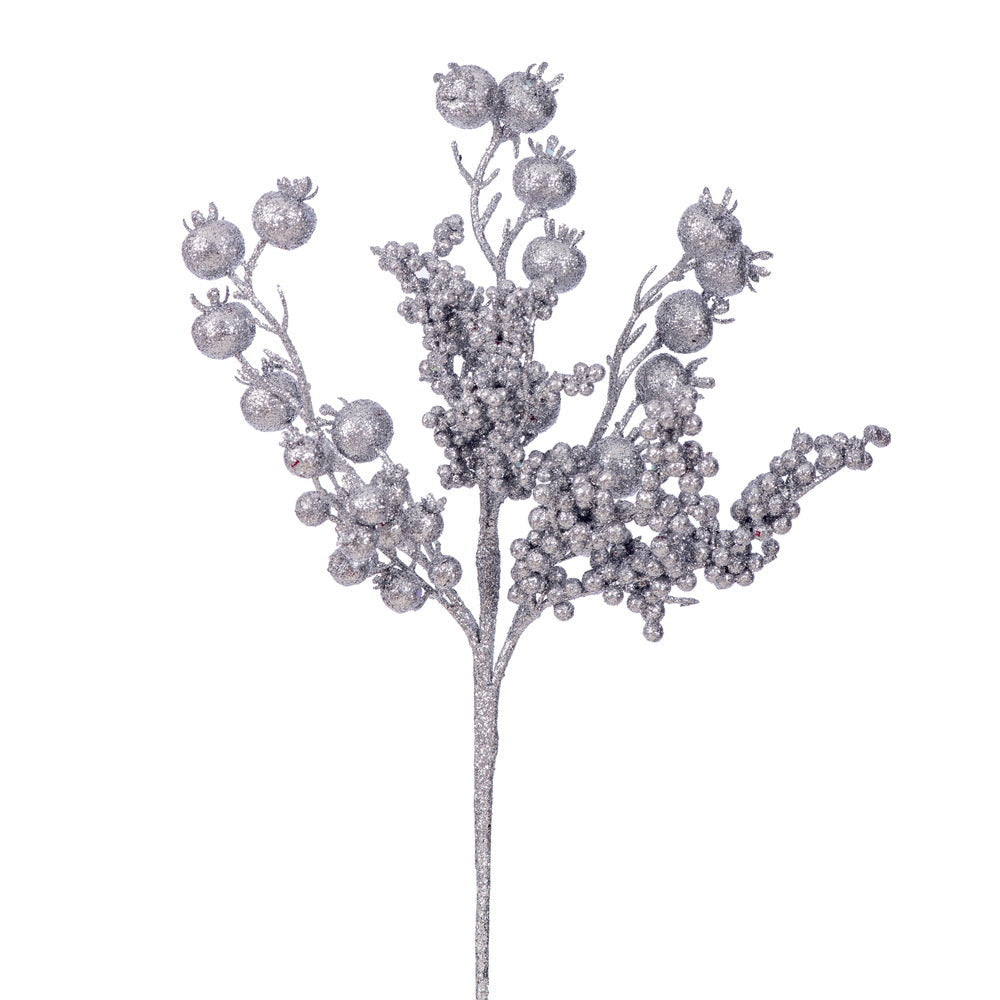 14" Glitter Cluster Berry Pick -  UV Treated - Set of 3