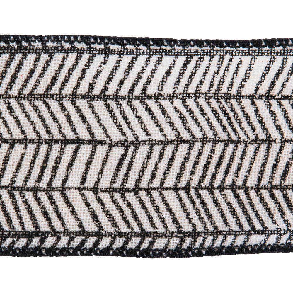 2.5"x10yd Beige Black Herringbone Ribbon