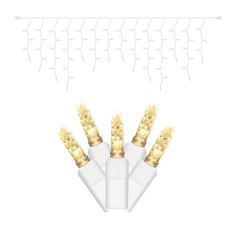 Commercial Steady Icicle Lights M5 Faceted - 70 Lights - White Wire